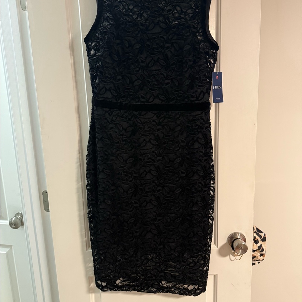 Chaps Sleeveless Black Lace Midi Dress
